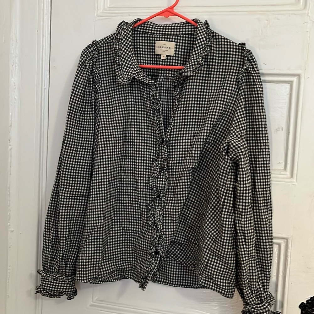 Sezane plaid collared shirt with ruffle details